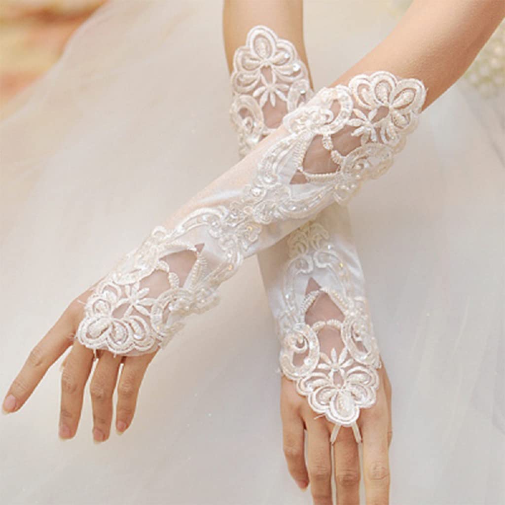 GUSTAVE White Elegant Rhinestone Cuffs Lace Satin Flower Fingerless Tulle Banquet Bowknot Bridal Gloves for Women GUSTAVE White Elegant Rhinestone Cuffs Lace Satin Flower Fingerless Tulle Banquet Bowknot Bridal Gloves for Women